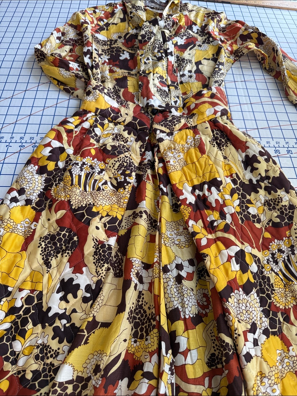 Vintage 1970s Loll Ease 2 Pc Quilted Hostess Romper & Fly Away Maxi Skirt XS